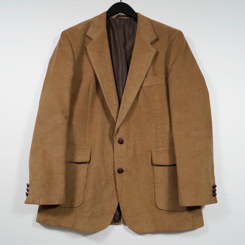 Vintage 80s Haggar Corduroy Sport Coat Blazer Tan USA Made Men’s 44L